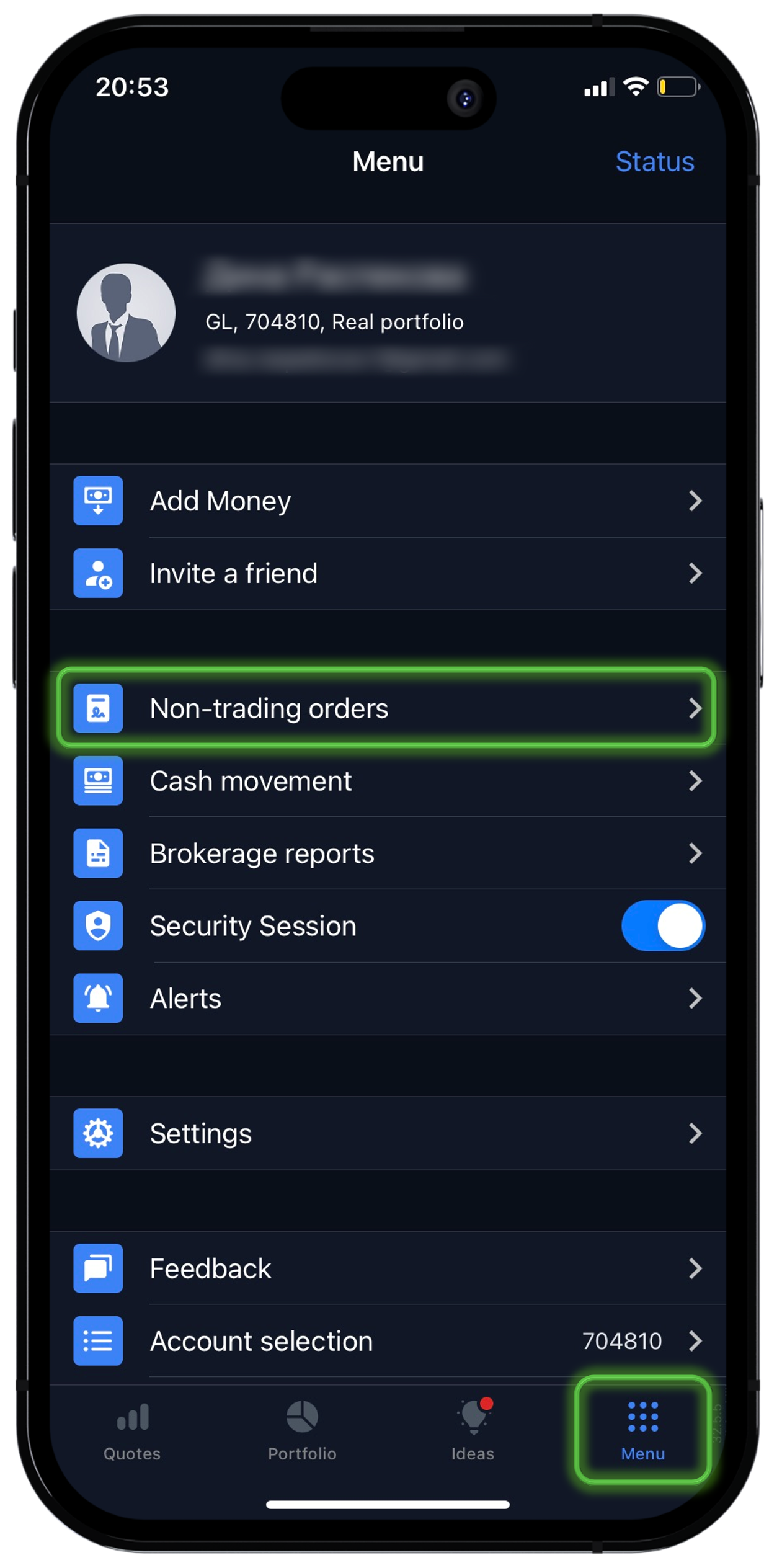 Method 1. Menu → Non-trading orders