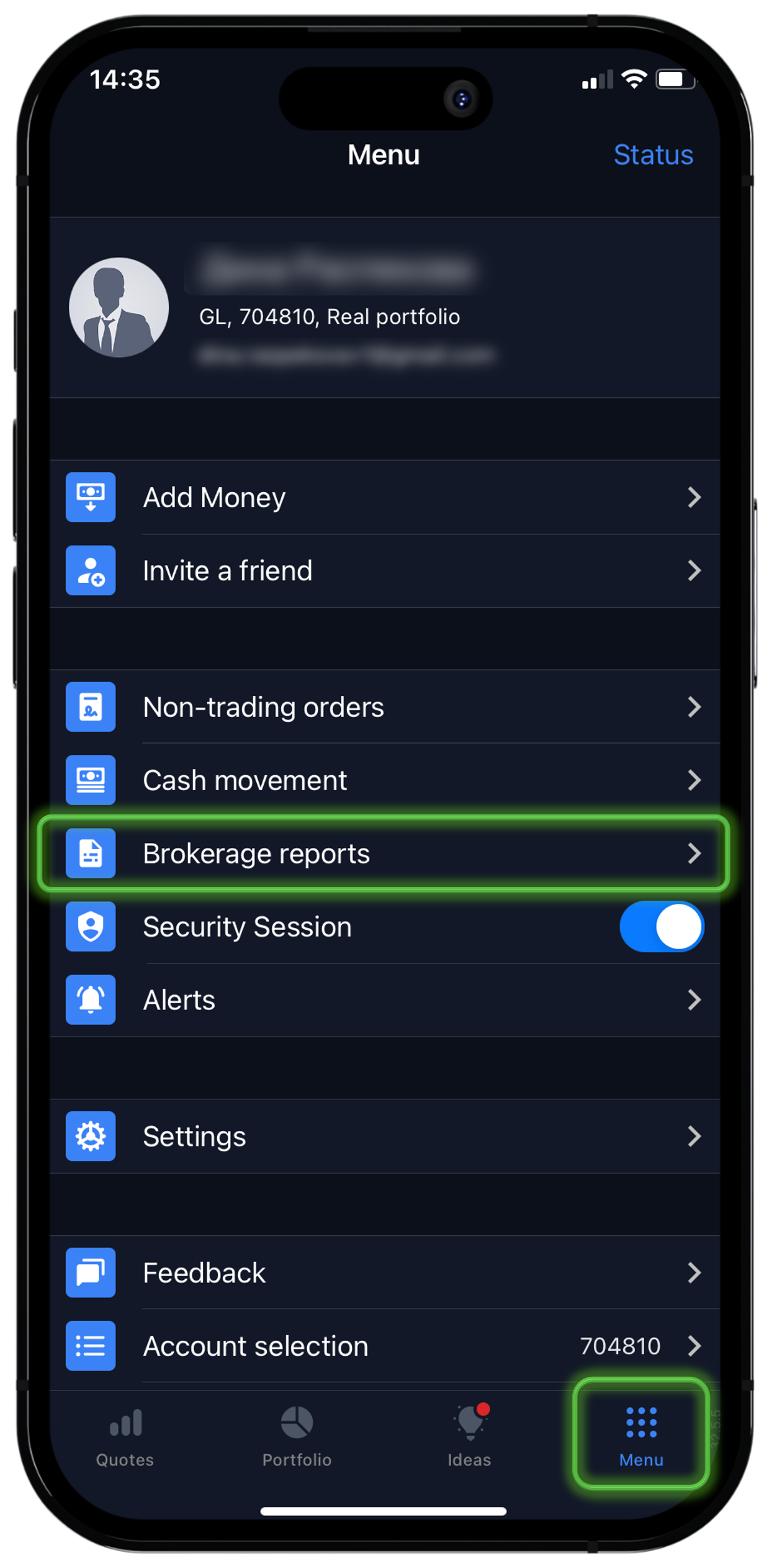 Menu → Brokerage reports
