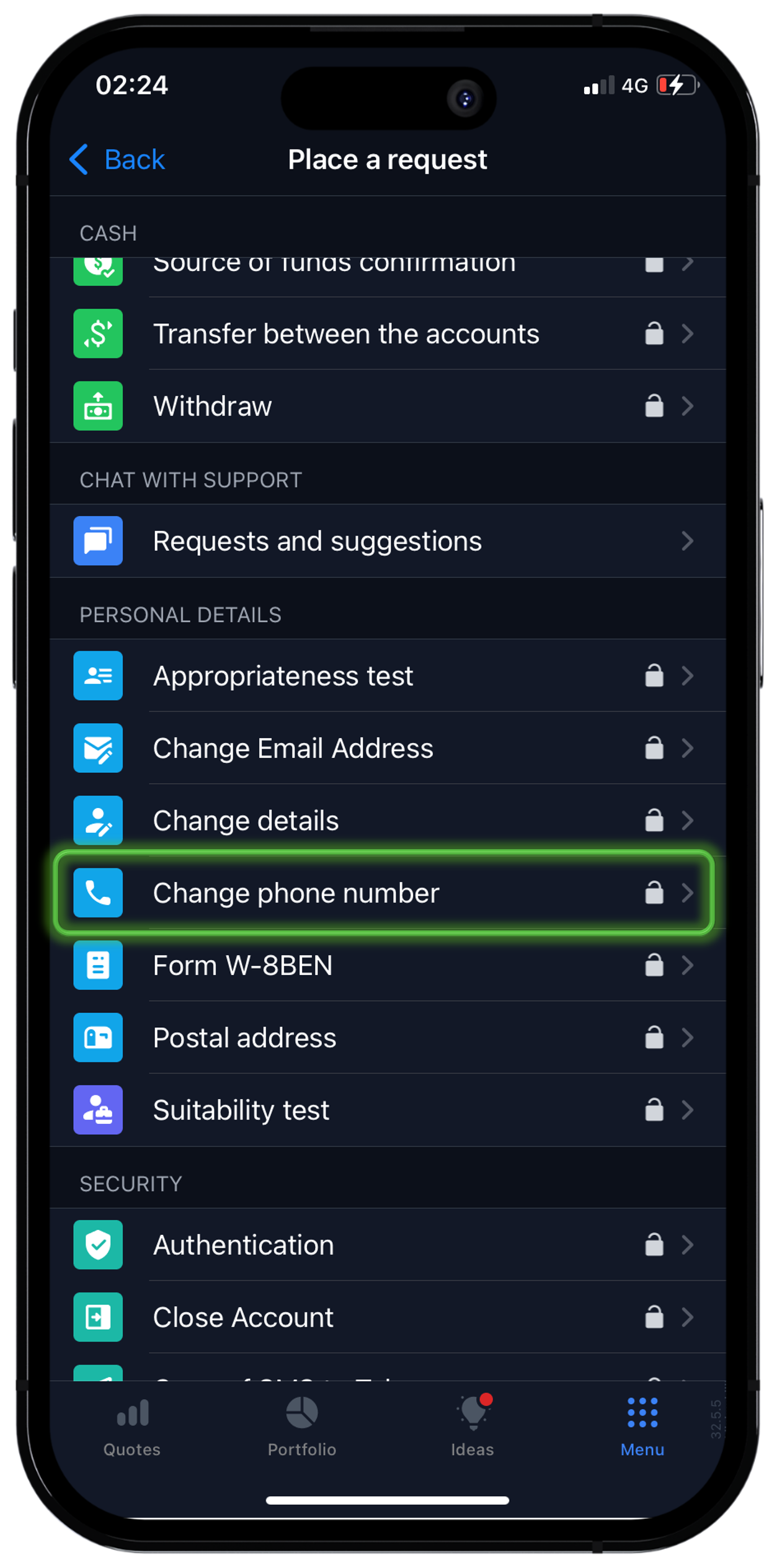 Change phone Number